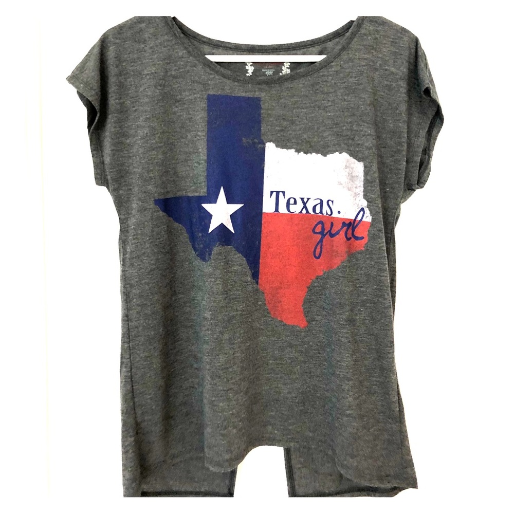Medium, gray “Texas girl” open back top